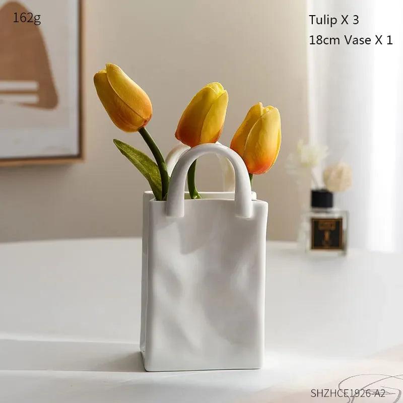 Nordic Home Decor Handbag Ceramic Vases for Flowers Modern Room Decor Dried Flower Vase Arrangement Decor Creative Plant Pot