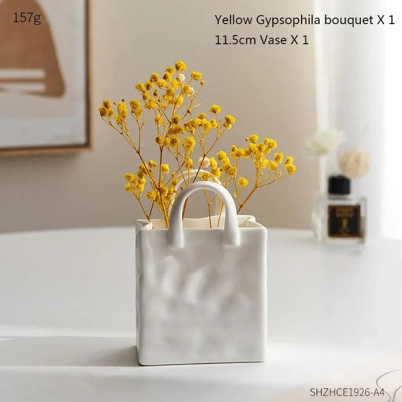 Nordic Home Decor Handbag Ceramic Vases for Flowers Modern Room Decor Dried Flower Vase Arrangement Decor Creative Plant Pot