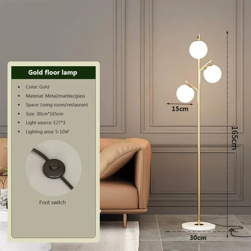 Nordic LED Floor Lamp Minimalist 3 Heads Glass Lighting For Living Room Bedroom Bedside Office Hotel Home Decorative Fixtures