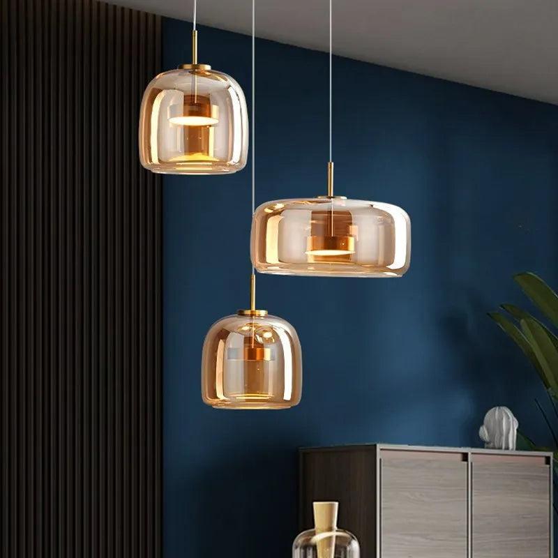 Nordic LED Glass Pendant Light Amber Hanging glass Lamp For Dining Room Bar Indoor Decor Lighting Bedroom Bedside Led Luminaire