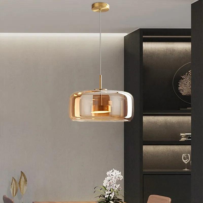 Nordic LED Glass Pendant Light Amber Hanging glass Lamp For Dining Room Bar Indoor Decor Lighting Bedroom Bedside Led Luminaire