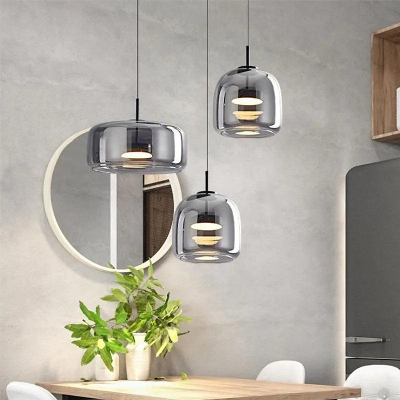 Nordic LED Glass Pendant Light Amber Hanging glass Lamp For Dining Room Bar Indoor Decor Lighting Bedroom Bedside Led Luminaire