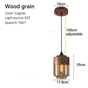 Nordic LED Glass Pendant Lights Fixtures Modern Creative Wood Art Bedroom Dinning Living Room Light Wood Color Hanging Lamps