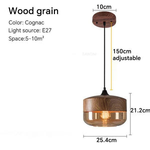 Nordic LED Glass Pendant Lights Fixtures Modern Creative Wood Art Bedroom Dinning Living Room Light Wood Color Hanging Lamps