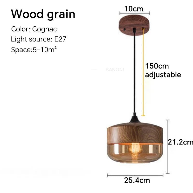 Nordic LED Glass Pendant Lights Fixtures Modern Creative Wood Art Bedroom Dinning Living Room Light Wood Color Hanging Lamps