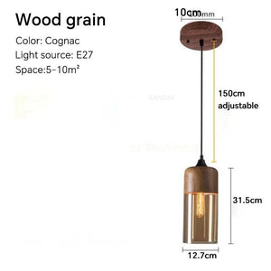 Nordic LED Glass Pendant Lights Fixtures Modern Creative Wood Art Bedroom Dinning Living Room Light Wood Color Hanging Lamps