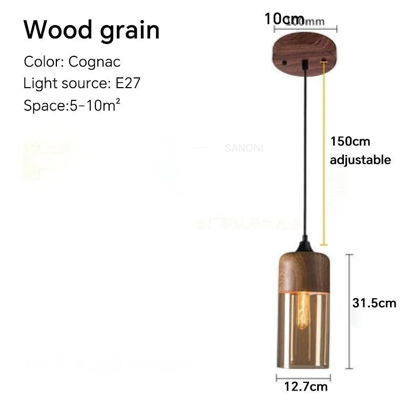 Nordic LED Glass Pendant Lights Fixtures Modern Creative Wood Art Bedroom Dinning Living Room Light Wood Color Hanging Lamps