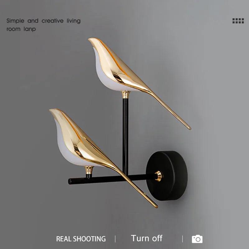 Nordic LED Golden Bird Wall Lamp Parlor Bar Bedside Hanging Light Novelty Rotatable Wall Lamp Bedroom Bedside Indoor Sconce