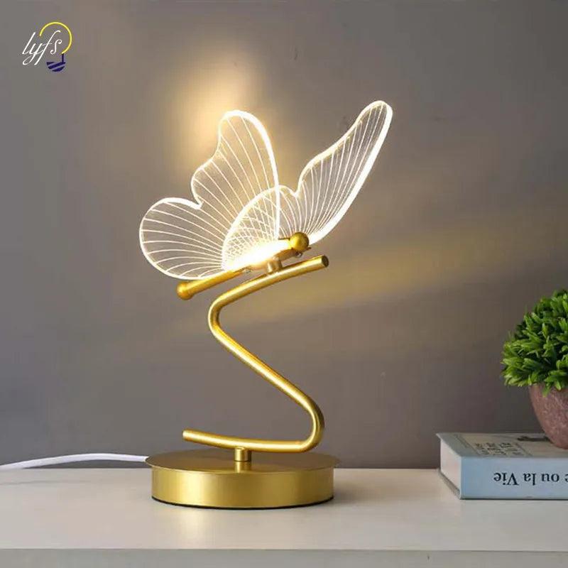 Nordic LED Table Lamps Indoor Lighting Switch Button Bedroom Bedside Living Room Restaurant Home Decoration Butterfly Desk Lamp