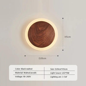 Nordic LED Walnut Wall Light Indoor Lighting Wall Hanging Bedroom Living Room Kitchen Hotel Hallway Led Acrylic Shade