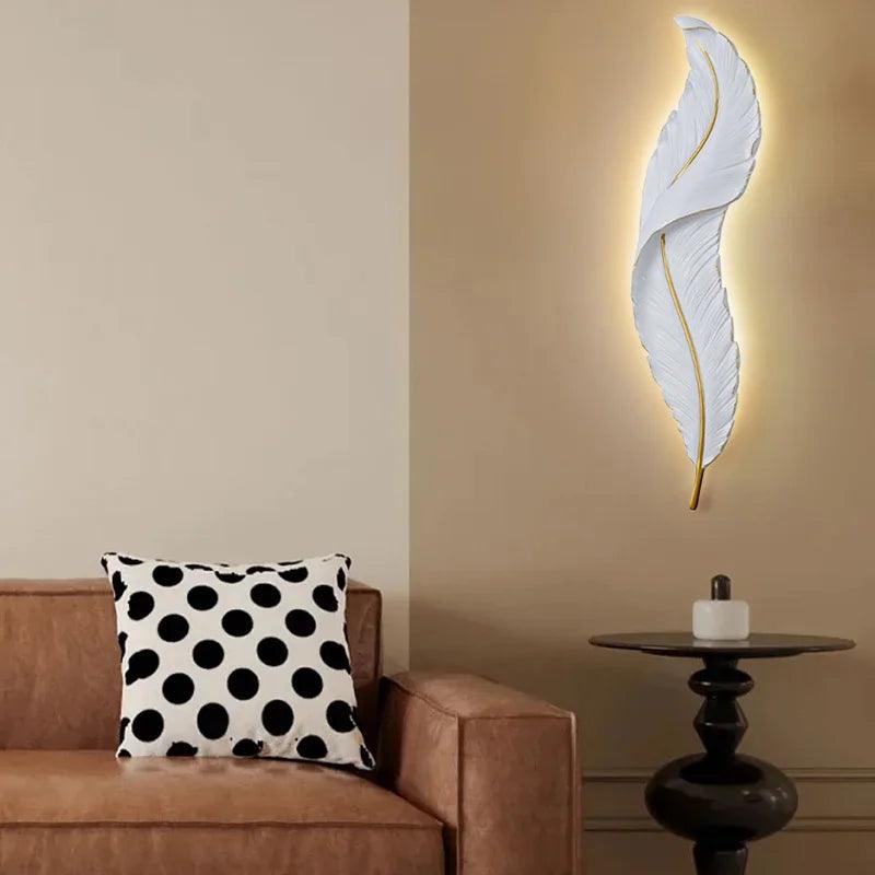 Nordic Modern Creative Feather Light Led Wall Lamp Bedroom Bedside Lighting Living Room Tv Background Wall Decoration Resin Lamp