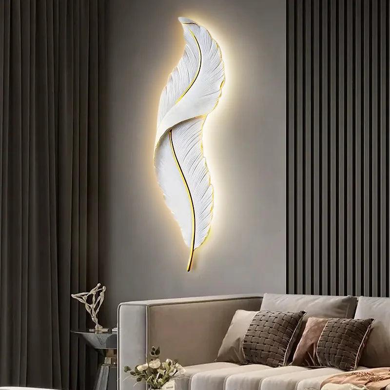 Nordic Modern Creative Feather Light Led Wall Lamp Bedroom Bedside Lighting Living Room Tv Background Wall Decoration Resin Lamp