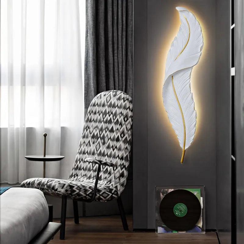 Nordic Modern Creative Feather Light Led Wall Lamp Bedroom Bedside Lighting Living Room Tv Background Wall Decoration Resin Lamp