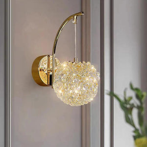 Nordic Modern Luxury Crystal Ball Head Wall Light For Bedroom Study Dining Hall Hallway Villa Gold Art Design Decorative Lamp