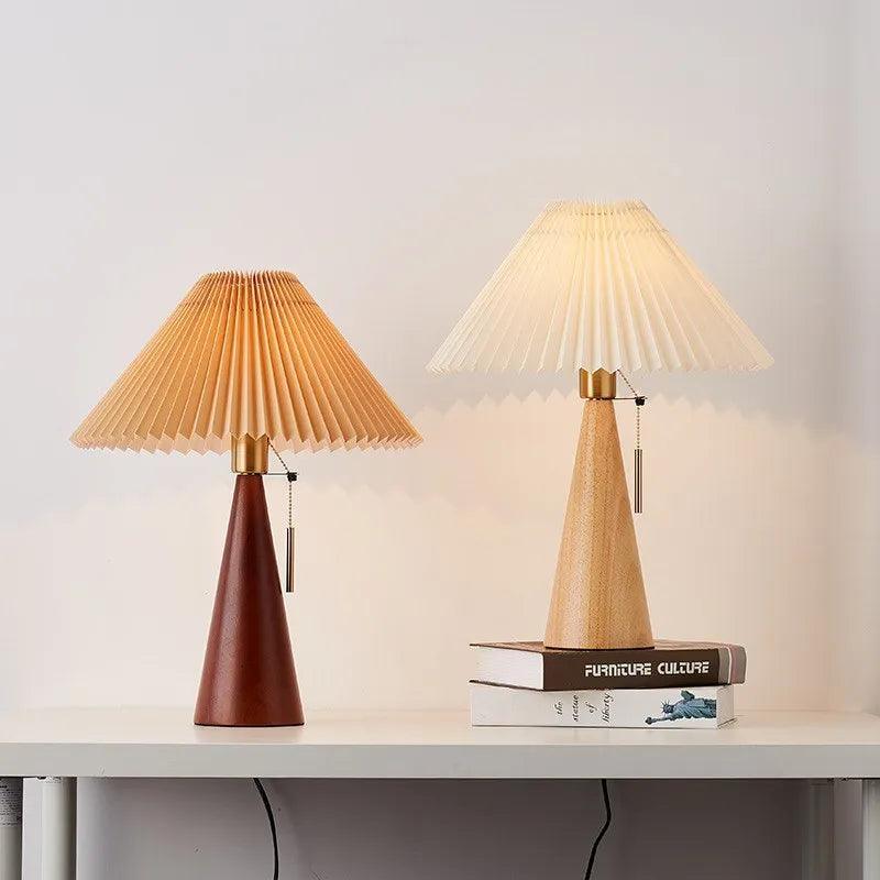 Nordic Pleated Table Lamp INS Solid Wood Table Lights Study Reading Lamps Bedroom Living Room Home Decoration Lighting E27