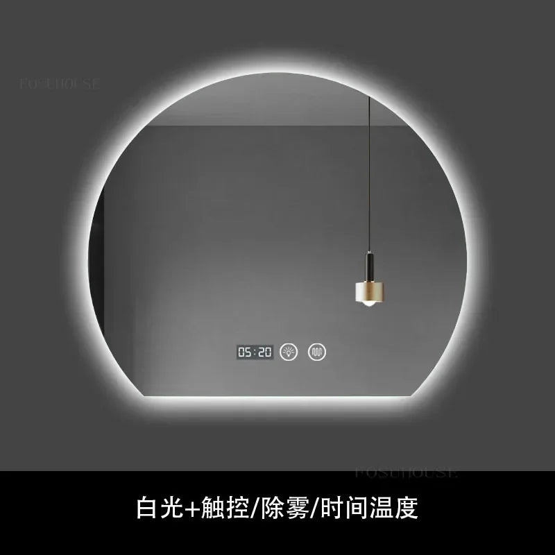 Nordic Semi-circular Smart Bath Mirrors Home Touch Bathroom Mirror Creative Bedroom Special-shaped Makeup Mirrors with Led Light