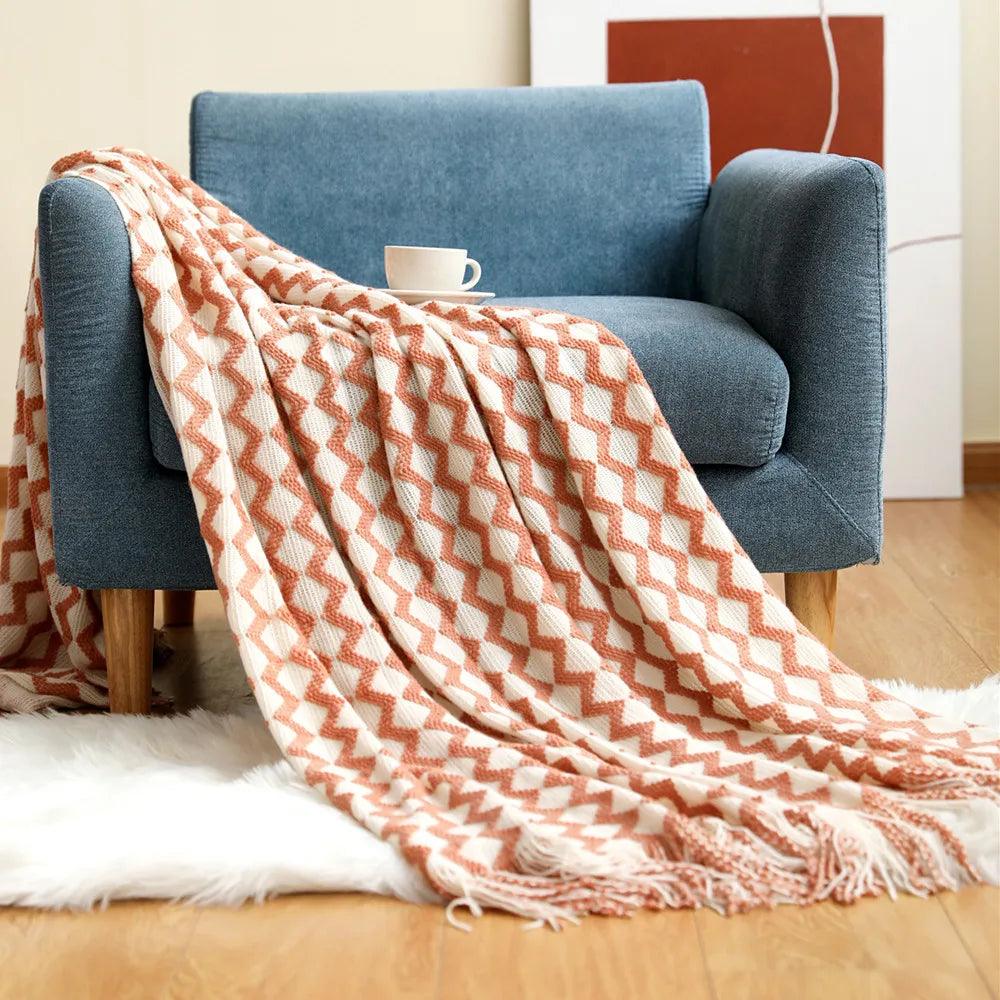 Nordic Simple Solid Sofa Blanket Office Nap Comfortable Bedspread Soft Homestay Decoration Blanket Thick Winter Knitted Shawl