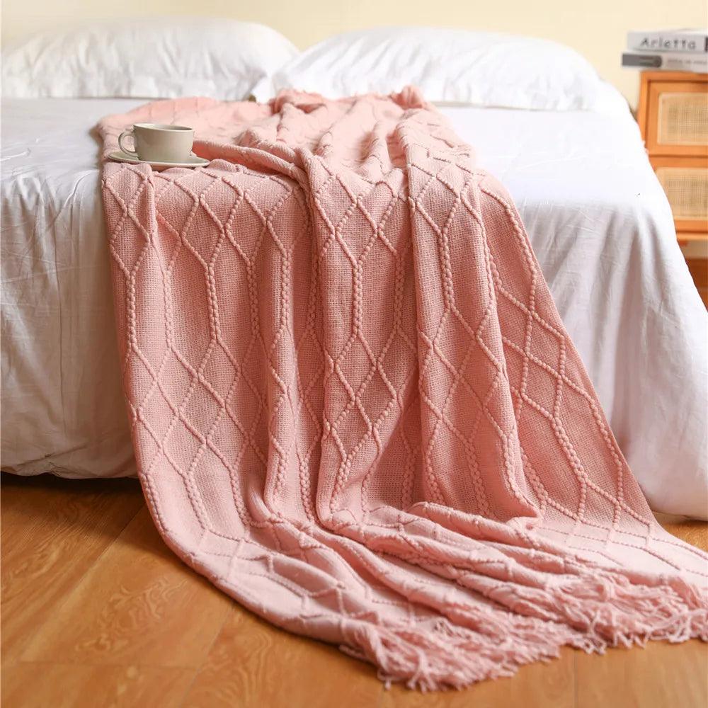 Nordic Simple Solid Sofa Blanket Office Nap Comfortable Bedspread Soft Homestay Decoration Blanket Thick Winter Knitted Shawl