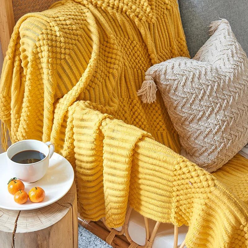 Nordic Simple Solid Sofa Blanket Office Nap Comfortable Bedspread Soft Homestay Decoration Blanket Thick Winter Knitted Shawl