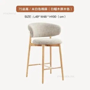 Nordic Solid Wood Bar Chairs Modern Home Kitchen High Bar Stools Light Luxury Designer Fabric Chair Living Room Backrest Chair