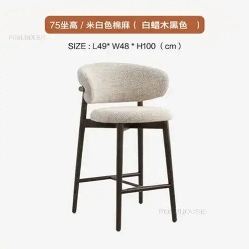 Nordic Solid Wood Bar Chairs Modern Home Kitchen High Bar Stools Light Luxury Designer Fabric Chair Living Room Backrest Chair