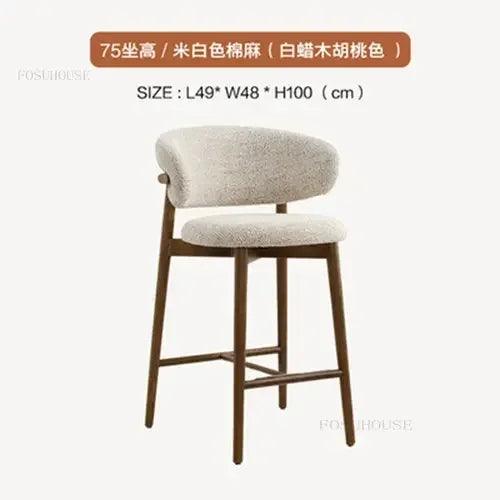 Nordic Solid Wood Bar Chairs Modern Home Kitchen High Bar Stools Light Luxury Designer Fabric Chair Living Room Backrest Chair