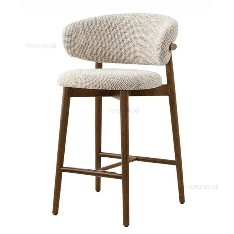 Nordic Solid Wood Bar Chairs Modern Home Kitchen High Bar Stools Light Luxury Designer Fabric Chair Living Room Backrest Chair