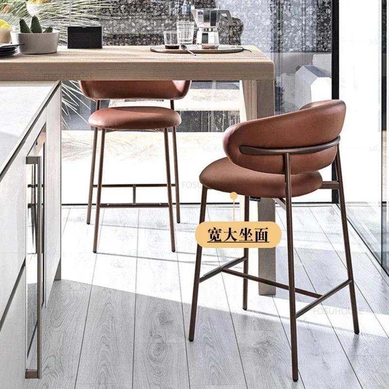 Nordic Solid Wood Bar Chairs Modern Home Kitchen High Bar Stools Light Luxury Designer Fabric Chair Living Room Backrest Chair