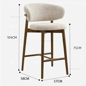 Nordic Solid Wood Bar Chairs Modern Home Kitchen High Bar Stools Light Luxury Designer Fabric Chair Living Room Backrest Chair