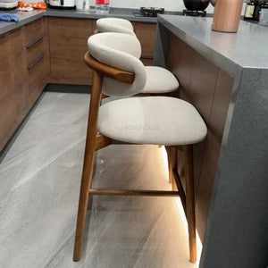 Nordic Solid Wood Bar Chairs Modern Home Kitchen High Bar Stools Light Luxury Designer Fabric Chair Living Room Backrest Chair