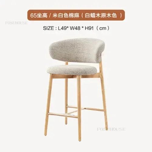 Nordic Solid Wood Bar Chairs Modern Home Kitchen High Bar Stools Light Luxury Designer Fabric Chair Living Room Backrest Chair