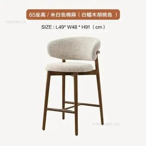 Nordic Solid Wood Bar Chairs Modern Home Kitchen High Bar Stools Light Luxury Designer Fabric Chair Living Room Backrest Chair