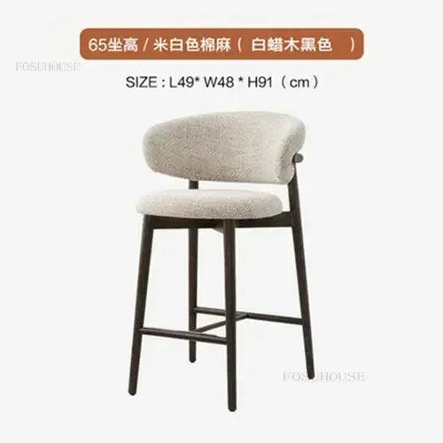 Nordic Solid Wood Bar Chairs Modern Home Kitchen High Bar Stools Light Luxury Designer Fabric Chair Living Room Backrest Chair