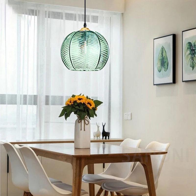 Nordic Striped Glass Chandelier Modern Kitchen Island Pendant Light for Dining Room Bedside Home Decor Hanging Ceiling Lamps