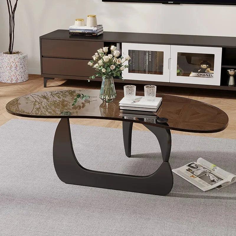 Nordic Tea Table Tempered Glass Oval Minimalist Fashion Living Room Design Creative Small Apartment Coffee Tables Desk Furniture