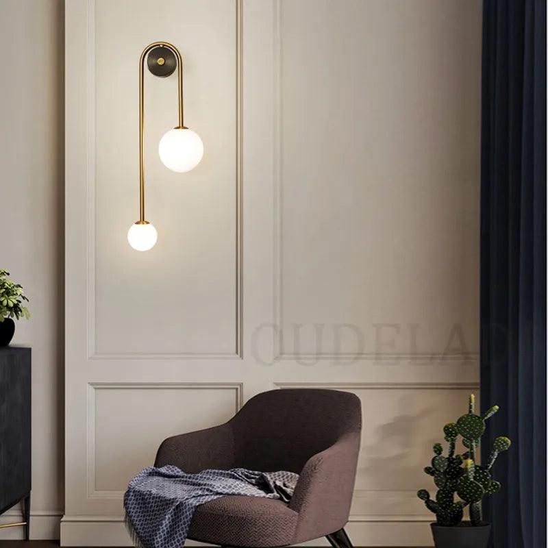 Nordic bedside Glass ball LED wall light bedroom living room staircase aisle modern brass decor TV background wall lamps