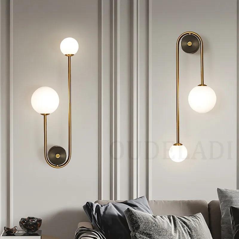 Nordic bedside Glass ball LED wall light bedroom living room staircase aisle modern brass decor TV background wall lamps