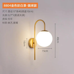 Nordic simple interior round glass golden wall lamp iron plated single head living room bedroom bedside wall light sconces