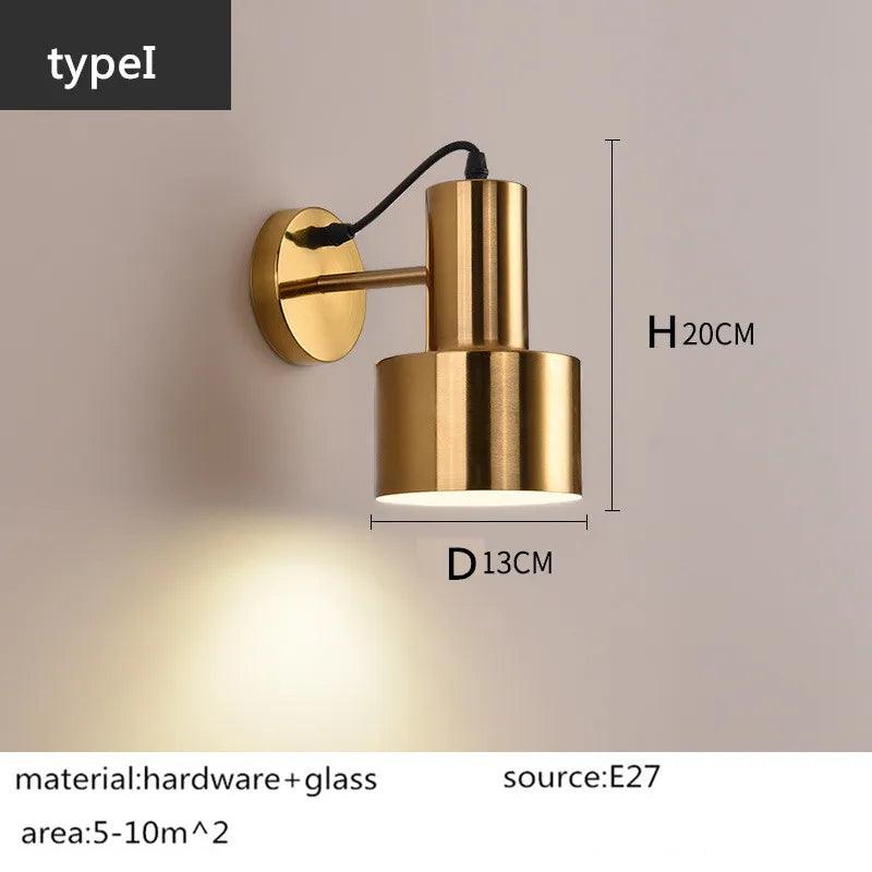 Nordic simple interior round glass golden wall lamp iron plated single head living room bedroom bedside wall light sconces