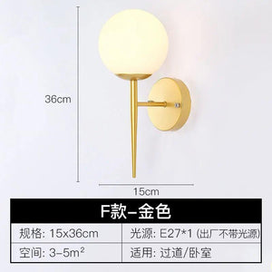 Nordic simple interior round glass golden wall lamp iron plated single head living room bedroom bedside wall light sconces