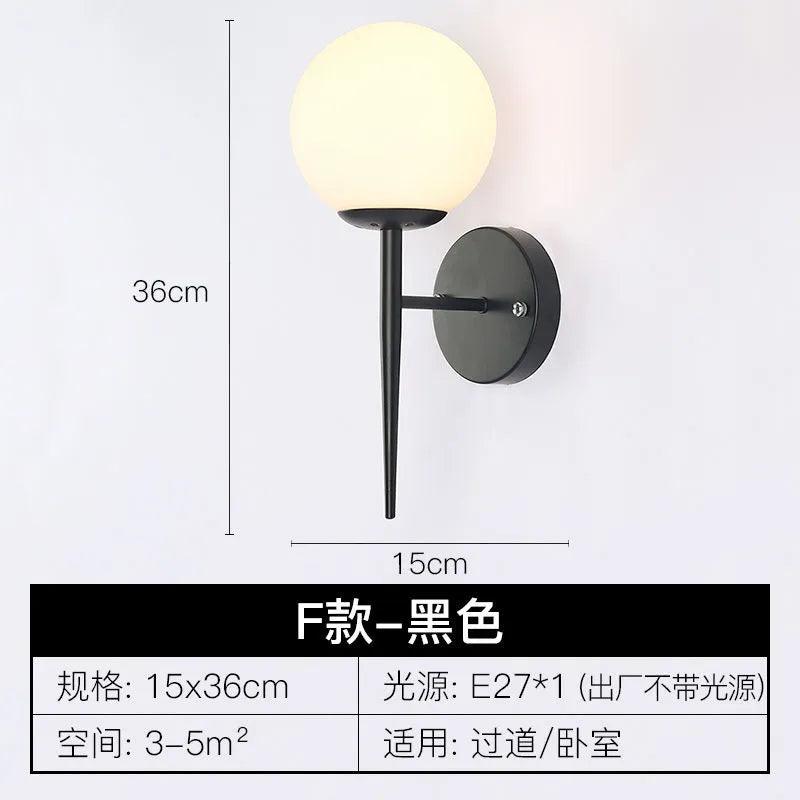 Nordic simple interior round glass golden wall lamp iron plated single head living room bedroom bedside wall light sconces