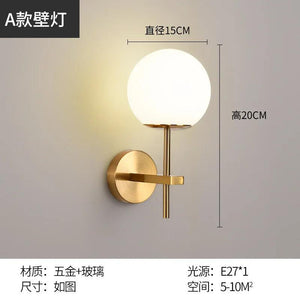 Nordic simple interior round glass golden wall lamp iron plated single head living room bedroom bedside wall light sconces