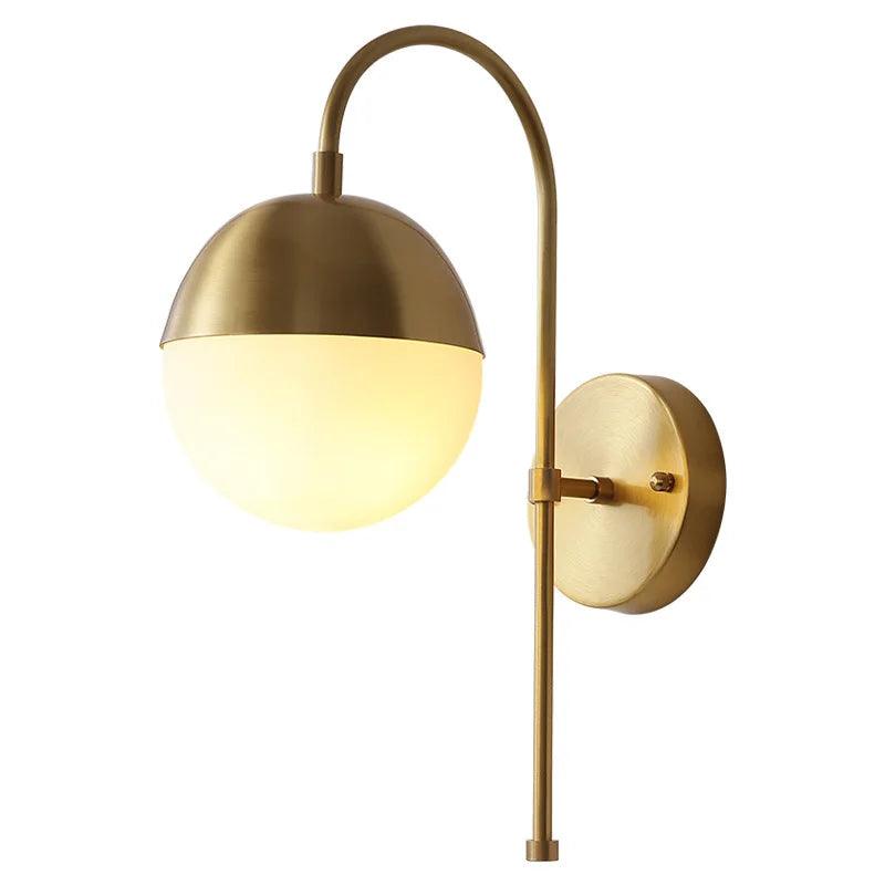 Nordic simple interior round glass golden wall lamp iron plated single head living room bedroom bedside wall light sconces