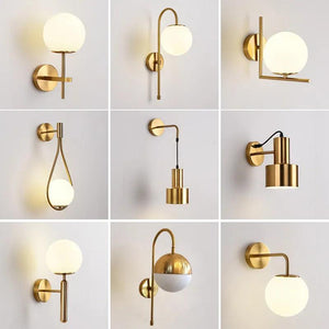 Nordic simple interior round glass golden wall lamp iron plated single head living room bedroom bedside wall light sconces