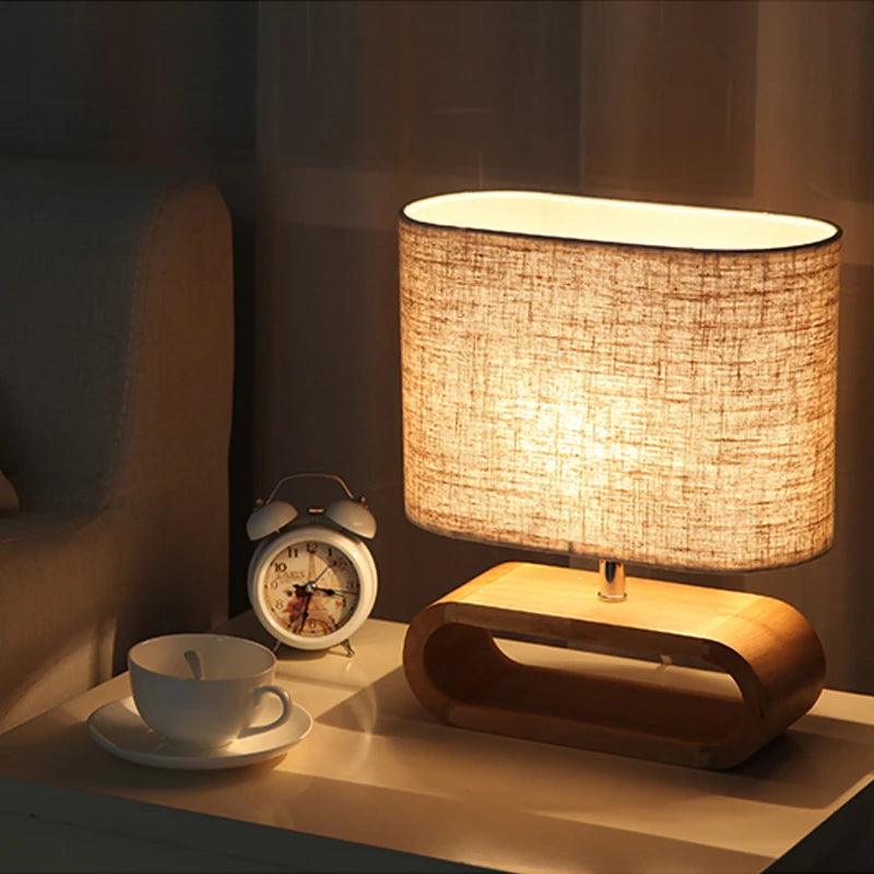 Nordic wood base table lamp cloth lampshade table lights for living room bedroom bedside desk lamp reading lights fixture E27