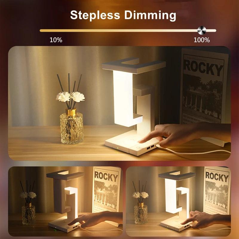 Novelty floating lamp with 10 W detachable wireless charger decorative light for bedroom/office