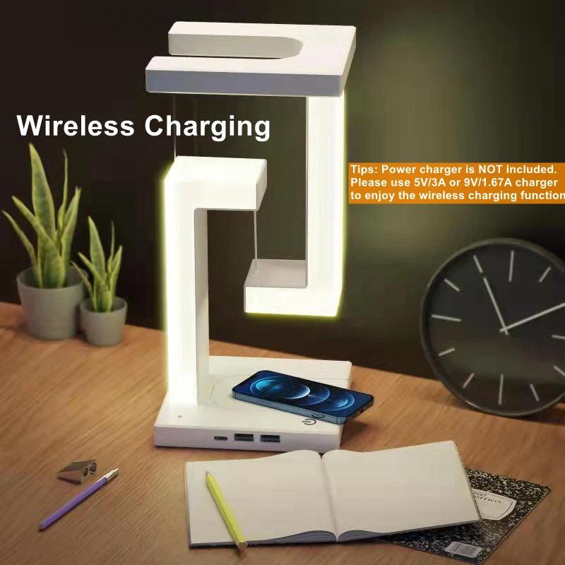 Novelty floating lamp with 10 W detachable wireless charger decorative light for bedroom/office