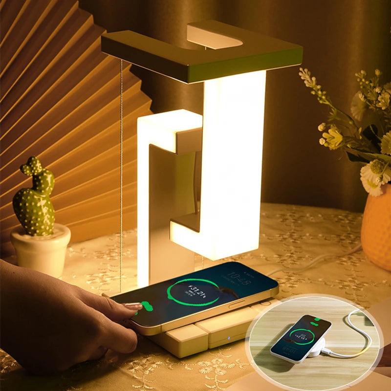 Novelty floating lamp with 10 W detachable wireless charger decorative light for bedroom/office