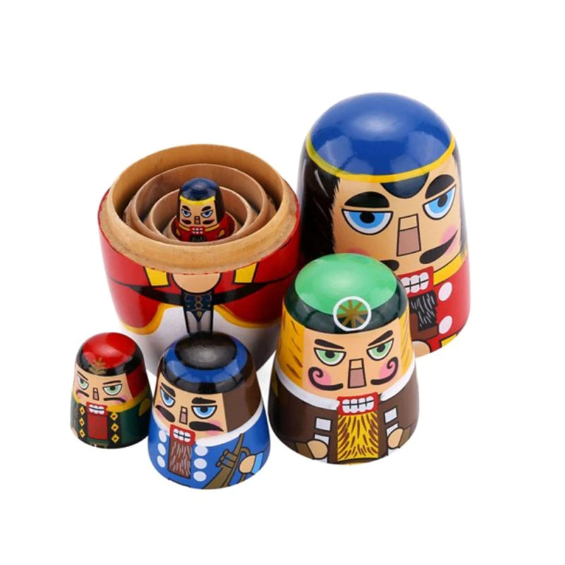 Nutcracker Matryoshka Dolls 5pcs Russia King Tabletop Ornament Home Decoration New Year Festvial Present