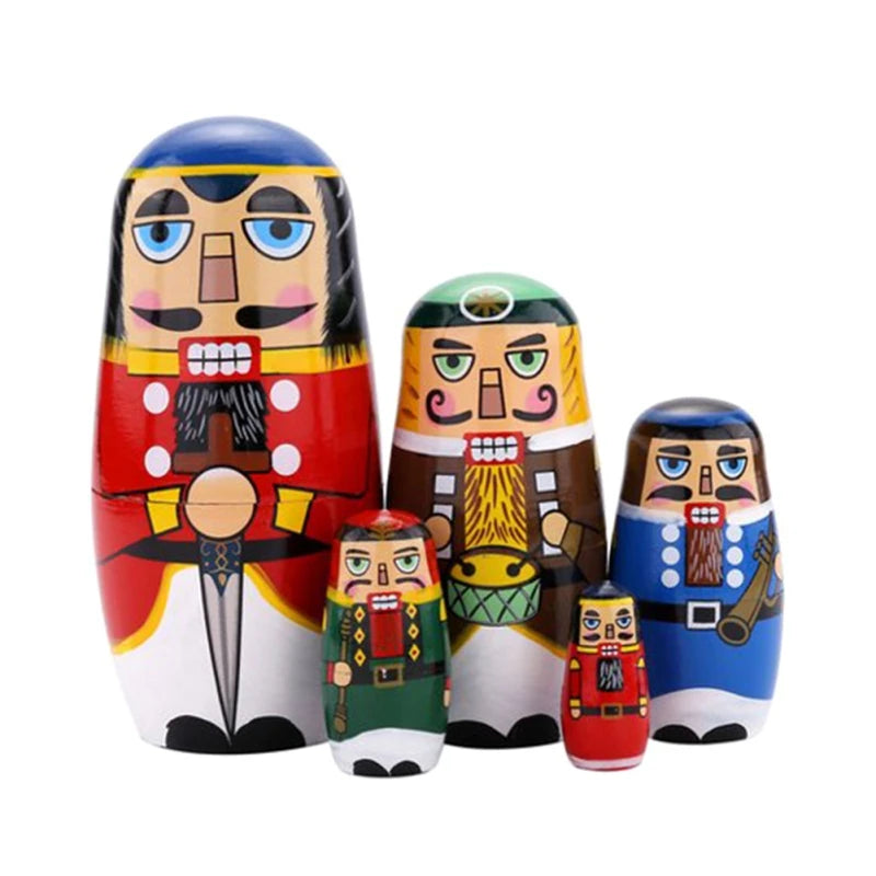 Nutcracker Matryoshka Dolls 5pcs Russia King Tabletop Ornament Home Decoration New Year Festvial Present